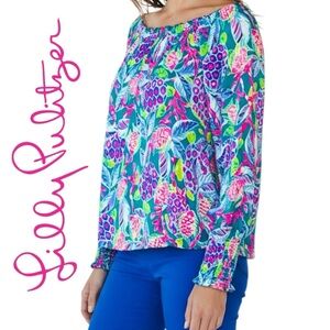 Lilly Pulitzer Lana Top Womens Medium M Prosecco Pink Floral Off Shoulder Shirt